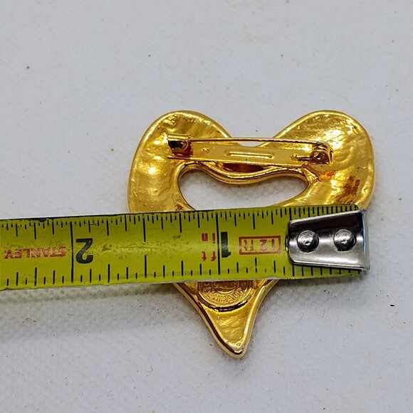 Vtg Edouard Rambaud Paris Hammered Gold Tone Heart w/Colorful Gripoix Enamel - Picture 5 of 7